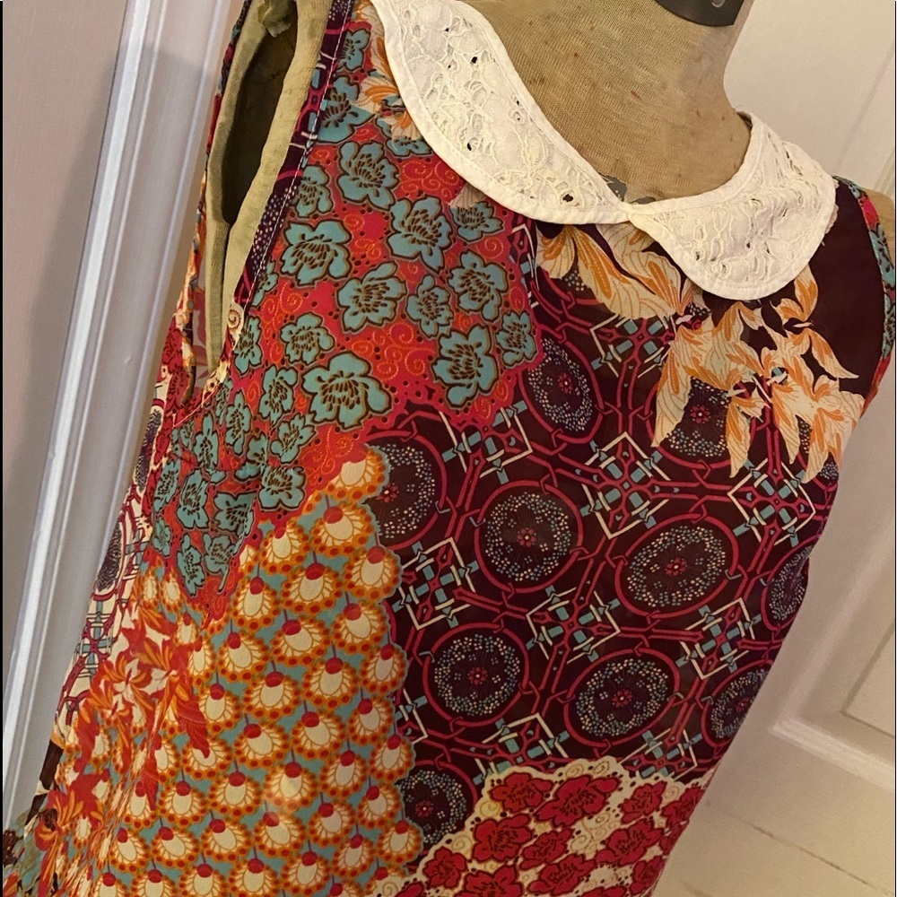 Lily White Red Blue White Patchwork Pattern Boho … - image 2